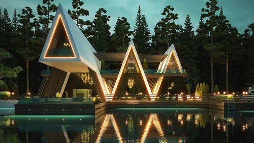 Приваблива геометрія: проєкт резиденції у формі намету на березі річки 