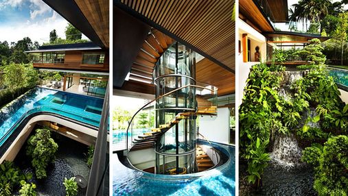 Посеред води: неймовірна резиденція зі скляними сходами у Сінгапурі