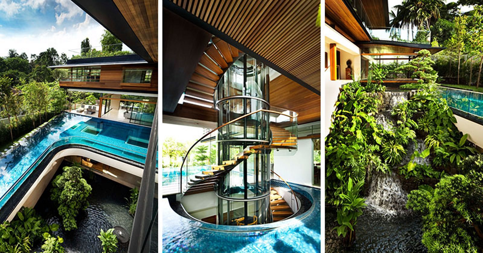 Посеред води: неймовірна резиденція зі скляними сходами у Сінгапурі